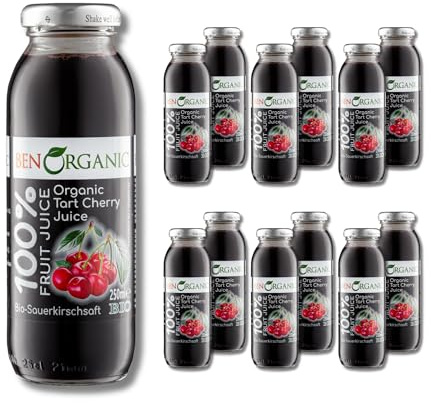 BenOrganic - Organic Cherry Juice – Glass Bottles (12 x 250ml), 100% Natural Fruit Juice Drink, No Sugar, No Additives, Not from Concentrate