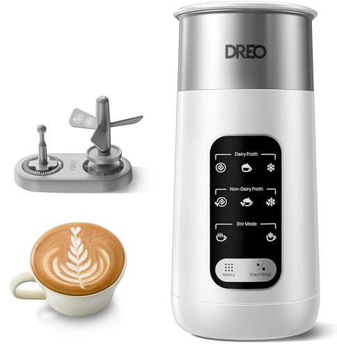 Dreo Milk Frother, 8-in-1 Electric Frother for Latte Art Coffee, 9oz/270ml Hot and Cold Foam Maker, Automatic Milk Warmer for Dairy and Non-Dairy Milk with LED, Anti-Burnt, Easy to Clean, White