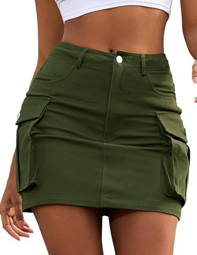 Bridesmay Cargo Mini Skirts for Women with Pockets Stretchy High Waisted Bodycon Y2k Skirt 2026