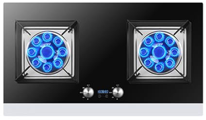 Estufa De Gas 75cm 2 Fuegos, 5,2KW 9 Cavidades Temporizador 180 Minutos (doble Cara Independiente), Agarraderas De Hierro Fundido De Vidrio Templado, Kit GLP/gas Natural(NG)