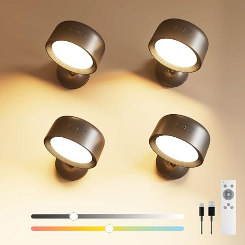 FULEN 4 Stück LED Wandleuchte Innen, Wandlampe mit 8000mAh Akku,Touch und Fernbedienung 4 Helligkeitsstufen, 18 Farben, 360° drehbare für Wohnzimmer Schlafzimmer TreppenhausFlur kabellose wandleuchten