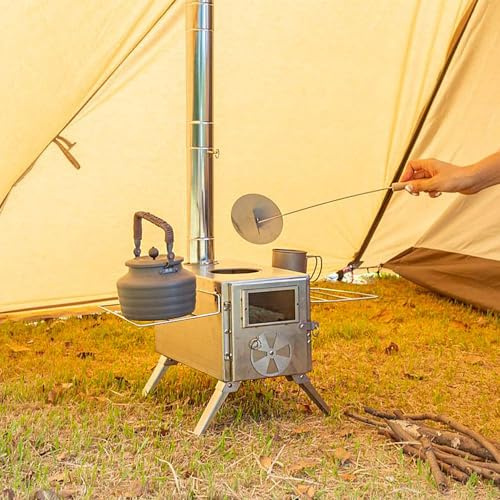 Juroupi Outdoor Camp Tent Firewood Stove Portable Wood Burning Stove Multifunctional Firewood with Detachable Chimney (Silver)