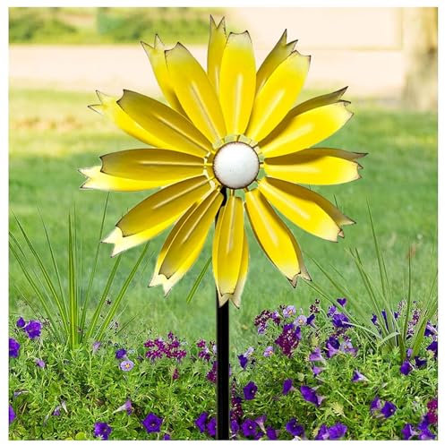 Hazomeu Windrad Garten Metall 149cm WindräDer FüR Garten Edelstahl Kugellager Garten Windrad FüR Den AußEnbereich,Terrasse, Rasen,Yellow