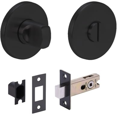 HANDLEZONE® Stainless Steel Bathroom Toilet Door Kit - Turn with Blind Release - Black Matt Finish - 65mm Bolt with 45mm Backset