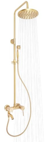 Yolancity Duscharmatur Regendusche Retro Gold Duschsystem Kupfer Duschkopf Duschsäule Duschset Antikes Messing Mischbatterie mit Handbrause für Familienbäder, Hotels, Fitnessstudios