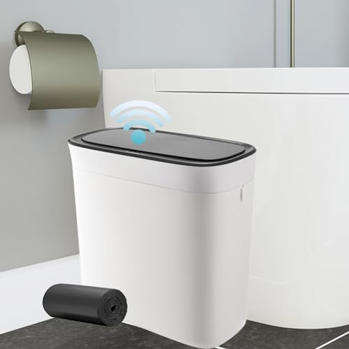 iAnomla Papelera Inteligente sin Contacto, 12 L, Tapa Negra | Sensor de Movimiento Automático, Eléctrica, Impermeable, Pequeña y Estrecha, Incluye Bolsas de Basura