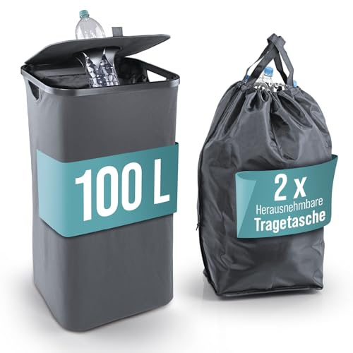 WELLENBORG Pfandflaschen-Sammelbehälter, 100 l - 2 Tragetaschen, Klettverschluss