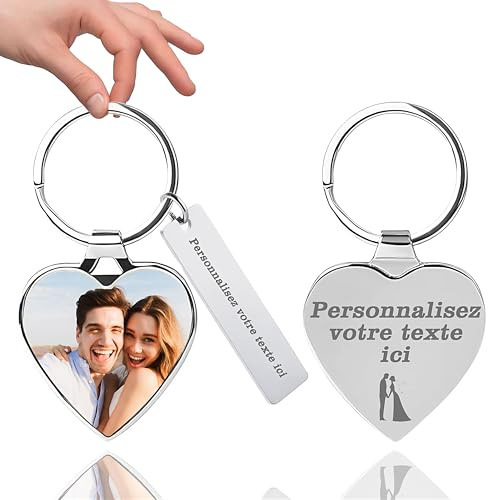 RSQGT Personalisierter Schlüsselanhänger Mit Foto Gravur, Individuell Anpassbarer Doppelseitiger Schlüsselanhänger, Personalisierbares Geschenk Für Männer Und Freund