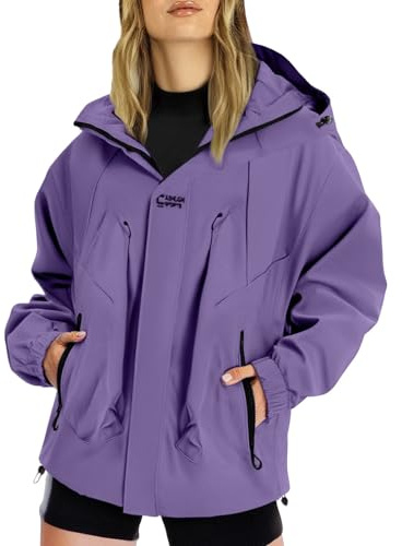 Chubasquero Mujer Impermeable Viaje Talla Grande Moda Chaqueta Cortavientos Running Montaña Ciclismo Moto Ligero Abrigo de Lluvia con Cremallera y Bolsillos Gabardina al Aire Libre Acampada Trekking