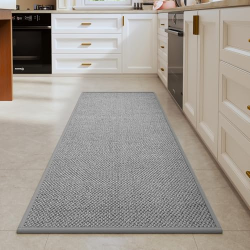Strixorn Tapis Cuisine Devant Evier 45x180cm, Tapis de Cuisine Chenille Gris, Antidérapant et Lavable, Cuisine Devant Evier Lavable Facile à Nettoyer pour Couloir, Salle de Bains, Gris