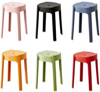 ENTTEN 6er Set Stapelbare Kunststoffhocker tragbare runde Sitzhocker ohne Rückenlehne 150kg belastbar für Zuhause Klassenzimmer Outdoor