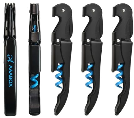 AAABOX 5 pezzi Set Cavatappi Professionale,3 in 1 Cavatappi Vino, Apribottiglie Vino,Cavatappi da Sommelier con Tagliacapsule（Blu+Nero）