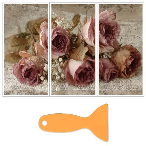 OLYCRAFT 3 Stück/Set Vintage Rosen Transferfolien Zum Aufreiben Für Möbel Und Kunsthandwerk 15x30cm Verblasste Rosen Aufkleber Verwelkte Blumen Transferaufkleber Mit 1 Teiligem Schaber