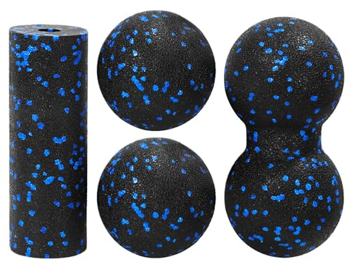 Bola de Masaje de 4 Piezas Para Automasaje,Bolas Miofasciales,Bola de Masaje de Cacahuete,Columna Vertebral y Piernas,Aliviar el Estrés y Relajar los Músculos Apretados (Azul)