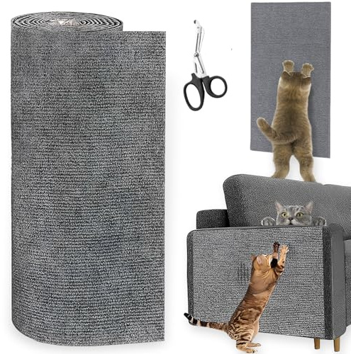 YUJUVI 200cmx30cm Katze Kratzmatte Selbstklebend Kratzbretter Kratzschutz Sofa Katze Trimmbare Kratzmatte Katzen DIY Kratzbrett Weiß für Katzen Bäume Wand Möbel und Couch Schutz (Grau)