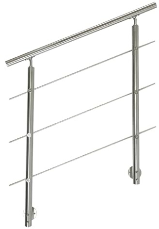 CAVATINY V2A Edelstahl Geländer für Seitliche Montage - Treppengeländer mit 3 Querstreben für Treppen Brüstung Balkon - Innen und Außen Handlauf Geländer Treppengeländer (120CM, 3 Querstreben)