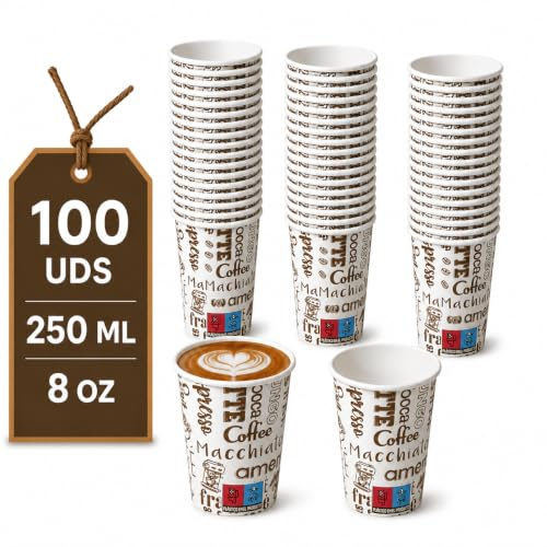 LAN&LAN Vasos Cafe Desechables - Vasos Cartón Para Llevar Bebidas Calientes en Hostelería, Eventos y Catering (100, 250ml)