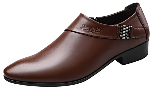 Business läderskor herr, kostymskor män elegant sommar bröllopsskor slip-on halkfria affärsarbetsskor klassiska kvällsskor utan skosnören läder Oxfords skor, BRUN, 48 EU
