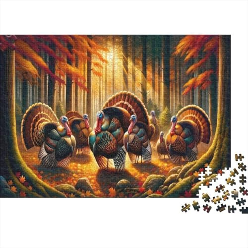 Turkeys in Autumn Forest Tunnel 1000-Piece Puzzle, Truthähne im Herbstwaldtunnel, Herbst Tier Puzzle & Geschenk