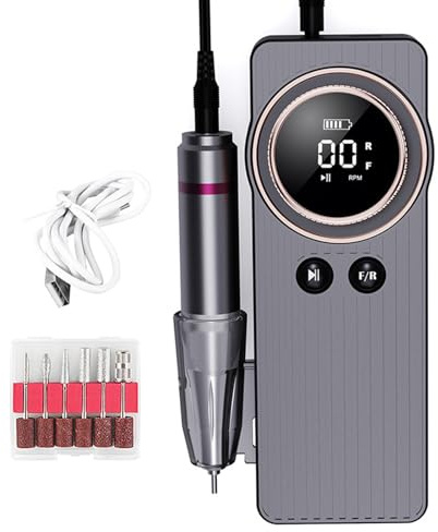 ZASCHMOY Lucidatore per Unghie Portatile, Smerigliatrice per Unghie Ricaricabile Ad Alta velocità 35000 Giri/min con 6 Punte Abrasive, per Salone Professionale e Cura delle a (SILVER)