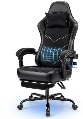 JUMMICO Gaming Stuhl Stoff Ergonomisch für Langzeitkomfort, Bürostuhl mit Fußstütze & Dynamischer Lordosenstütze, Atmungsaktiver Schreibtischstuhl für Gaming & Homeoffice, 150kg, Schwarz Weiß