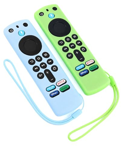 Simsky 2 Stück Silikon Schutzhülle Kompatibel mit Fire TV Stick 4K Alexa Sprach-Fernbedienung (3. Gen), Leuchtende Fernbedienungshülle mit Handgelenkschlaufe, rutschfest, Grün & Blau