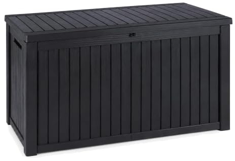 Koll Living Auflagenbox/Kissenbox Cedar 680 Liter l 100% Wasserdicht l mit Belüftung dadurch kein übler Geruch/Schimmel l Moderne Holzoptik l Gasdruckfedern l Modell 2027