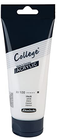 Schmincke - College Acrylic, Weiß in 200 ml-Tube, 33100014, Acrylfarbe mit Künstler-Pigmenten in hoher Konzentration, deckend und lasierend, lichtecht, seidenmatt