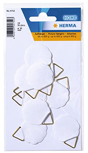 HERMA Colgador de fotos pequeño blanco, 10 unidades, Ø 30 mm, autoadhesivo, para marcos de hasta 800 g, sin taladrar, resistente, ideal para cables o alambres