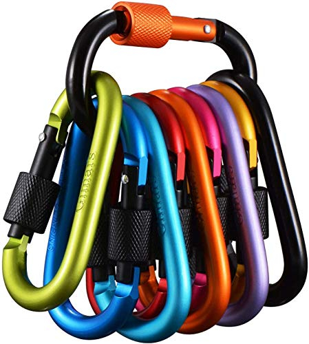 Gimars 10 Pcs Aluminum Alloy Locking Carabiner 3inch Screw-gate D-Ring Key Chain Clip Hook for Camping, Hiking, Traveling, Fishing, Backpack, Locking Dogs
