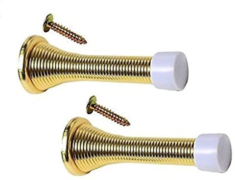 Merriway BH04817 EB Brass Plated Sprung Door Stop - Pack of 2 Stops , Yellow