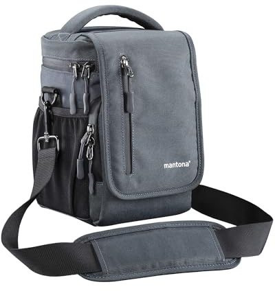 Mantona Drohnen Tasche 15 x 21 x 14 cm Innenmaße, Tragetasche für Drohne und Zubehör inkl. Schulter- & Hüftgurt, Wasserabweisende Umhängetasche für Equipment, Flugdrohne, Multicopter