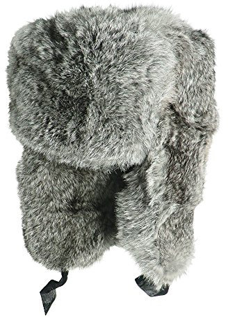 CUCUBA Unisex Russische Fellmütze Schapka Uschanka Kaninchenfell Farbe Grau (61 Size XL (EU))