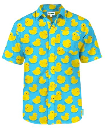 Tipsy Elves Blue Rubber Ducky Hawaiian Shirts for Men - Casual Beach & Summer Party Shirts for Men - Stretch Fabric with Modern Fit - Fun Design for Parties & Vacation - X-Large