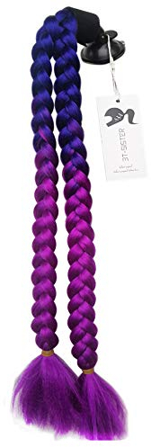3T-SISTER Helm geflochtener Pferdeschwanz Motorrad Fahrrad Helm Haar Zöpfe Haarteile für Erwachsene /Lila