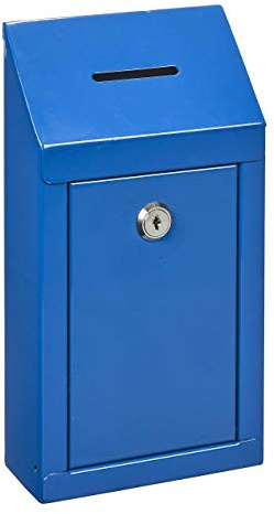 Spendenbox aus Metall zur Wandmontage oder für die Arbeitsplatte, mit Münzschlitz, Schloss mit 2 Schlüsseln blau