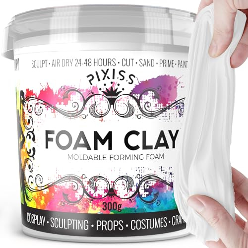 Pixiss Arcilla de espuma moldeable para cosplay (blanco) por (300 gramos) de arcilla de espuma para cosplay, alta densidad y perfecta para diseños intrincados, secar al aire, ideal para cortar con