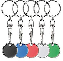 5 porte-clés en métal avec jeton de courses, 5 couleurs