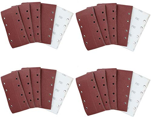 Hook + Loop 1/3 Sheet Sanding Sander Sandpaper Pads 80 Grit 200 Pack