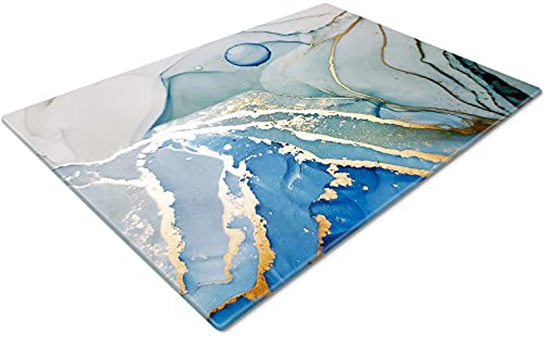 Glass Chopping Board 50 x 40 | Kitchen Worktop Protector | Multifunctional Cutting Board | Work Top Savers | Kitchen Accessories | Extra Large | Gold Teal Blue
