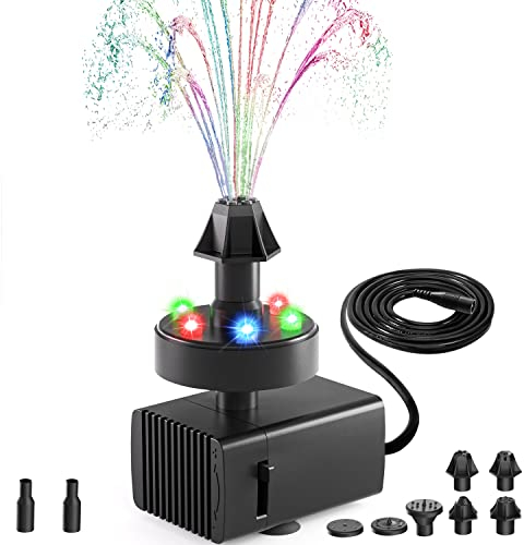 SZMP 24-Hours Working Pond Fountain Pump,Bird Bath Fountain Pump with 7 Nozzles for Outdoor,Garden,Pond,Aquarium,Fish Tank,Adjustable Water Pump with 16.4Ft Power Cord and Adapter(UK Plug)