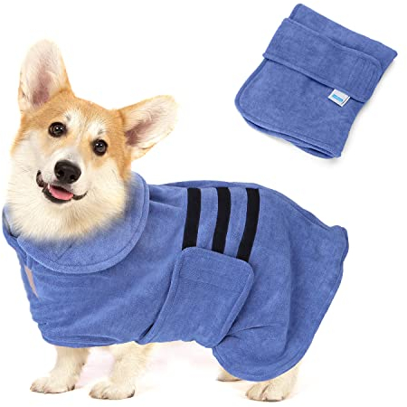 Nobleza Hundebademantel Mikrofaser mit Klettverschluss,Super saugfähig und schnell trocknend,Bademantel für alle Katzen und Hunde,Fünf Größen,Hundehandtuch Weich (M)