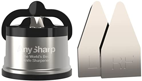 AnySharp Pro Messerschärfer (Metall) mit Saugnapf, Gebürstetes Metall & ASKSRT3 Suction Messerschärfer Ersatzwerkzeuge, Gebürstetes metall, einheitsgröße