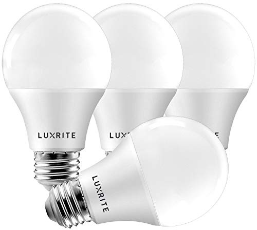 LUXRITE A19 LED Bulb 60W Equivalent, 3500K Natural White, 800 Lumens, Dimmable Standard LED Light Bulbs 9W, Enclosed Fixture Rated, Energy Star, E26 Medium Base - Indoor and Outdoor (4 Pack)