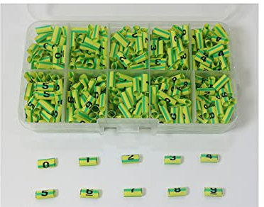 Caja de plástico Tubería termorretráctil Etiqueta de Marcador de Cable Número de Cable 0 a 9 1-16 mm Relación de contracción de Aislamiento de PVC de 8 Colores 2: 1-China, Color Verde Amarillo, 13 m