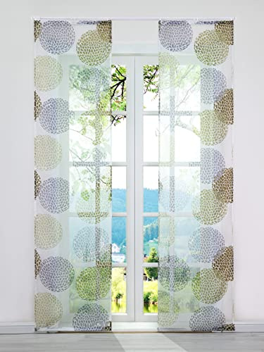 ESLIR 2er Set Flächenvorhänge Schiebegardinen Voile Gardinen mit Klettband Schiebevorhang mit Klettschiene Transparent Vorhang Kreis Muster Beige BxH 57x225cm 2 Stück