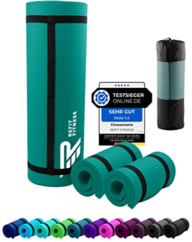 Fitnessmatte Sportmatte 190 x 60 x 1,5 cm Moosgrün Moss Green extra dick rutschfest Tragegurt Matte Fitness Gymnastik Sport Pilates Yoga Yogamatte Gymnastikmatte Turnmatte