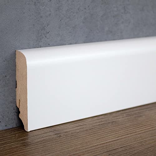 PROVISTON | Sockelleiste | Abgerundetes Profil | 19 x 70 x 2400 mm | MDF foliert | Weiß | Moderne Fußleiste | 24 Meter