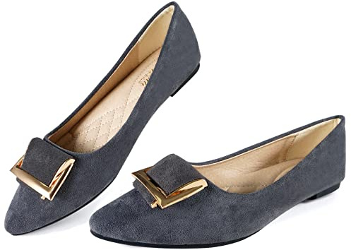 MACHSWON Women's Flats Shoes Buckle Pointed Toe Ballet Dressy Flats Comfortable Slip On Ballet Pumps Work Shoes(Grey, Size 6)