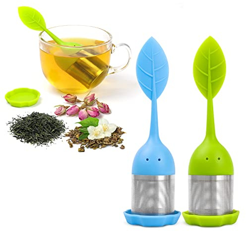 Silicone Tea Infusers - 2 Pack, Fine Mesh Loose Leaf Tea Filter - Green, Blue